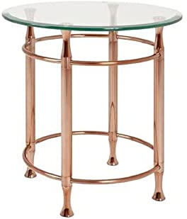 HAKU runder Beistelltisch mit Glasplatte Kupfer Metall Couchtisch mit Sicherheitsglas 10 mm - Maße: H 52 x Ø 50 cm Style: Contemporary