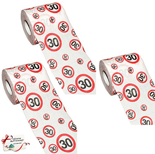 alles-meine.de GmbH 3 Stück Rollen Toilettenpapier - 30. Geburtstag/Happy Birthday - WC Klopapier Klopapier - 25 m - Verkehrsschild - Geschenkartikel - Scherzartikel - Ja..