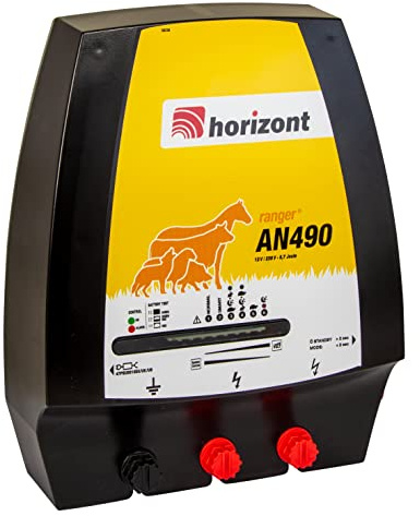 horizont Weidezaungerät 12V, ranger AN490 Weidezaungerät 230V, 6,5 Joule, 14500 Volt, Weidezaungerät, für Netzstrom, Batterie, Akku, Dualgerät für gehobene Ansprüche, trockene Bedingungen
