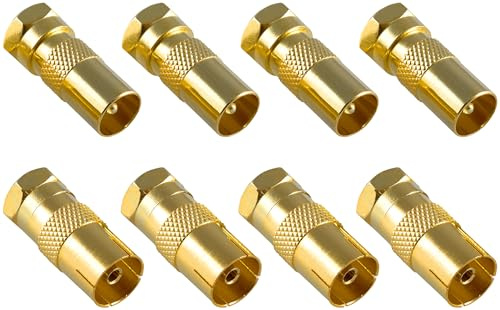 POPPSTAR 8x SAT Adapter Koax Antenne (4x F-Stecker auf IEC Antennenstecker, 4x auf Antennenbuchse), Coax Kupplung für Koaxialkabel - Antennenkabel, vergoldet