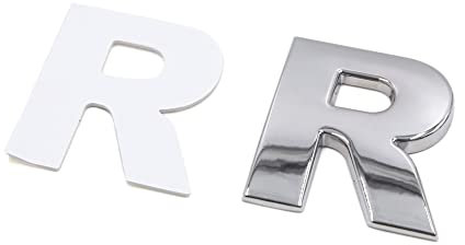 sourcing map Auto Adhesivo Pegatina Emblema Distintivo Pegatina para Coche Metal Tono Plata R Letra