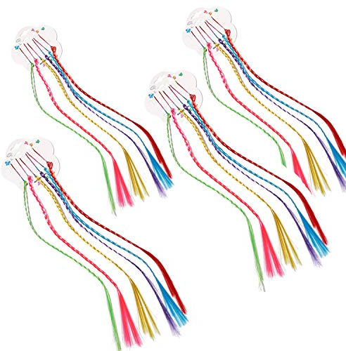 JinYu 24 Stück Bunte Haarsträhnen Kinder Haarverlängerungs Clip Nylon Geflochtene Haar Extensions Anhänge mit Haarclips Haarspangen Mehrfarbig Haarschmuck für Mädchen Kinder Geburtstag Party