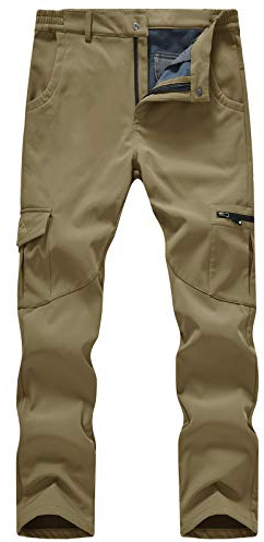 TBMPOY Snöskidåkning för män i fleece fodrad vinter softshell isolerade byxor vattentät vindtät för skidåkning snowboard kaki 32