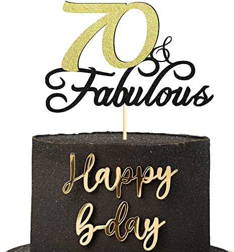 Sumerk Glitter 70 & Fabulous Cake Topper 70th Birthday Cake Picks 70th Anniversary Cake Topper Party Decorations Supplies