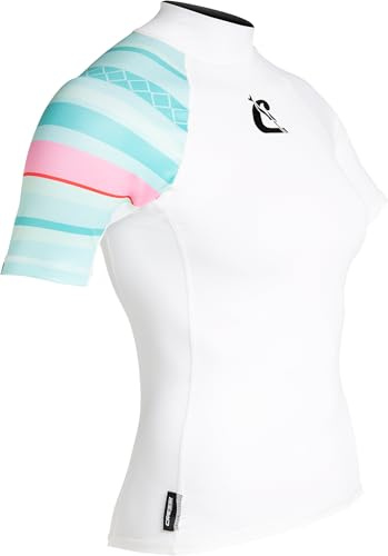 Cressi Shield Lady Rash Guard Short/SL - Protective Short Sleeve Rash Guard für SUP und Wassersport, Weiß/Aquamarin, XS/1, Frauen