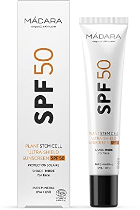 MÁDARA Organic Skincare | Creme Solaire Visage SPF50 - Ultra-bouclier Aux Cellules Souches Végétales - 40 Ml, Émulsion D'écran Solaire Avancée, Avec Oxyde De Zinc, Protection UVA/UVB