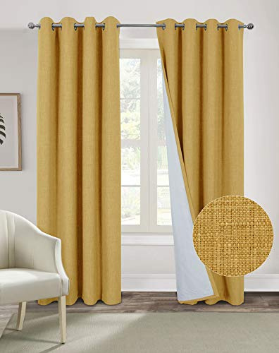 always4u Vorhang Blickdicht 100% mit Ösen, Elegente Gardinen Wohnzimmer Modern Abdunkelnde Vorhänge Schallschutz Schlafzimmer Fenster, Gelb 213x137cm 2er Set