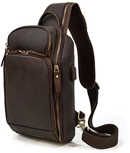newsbirds Leder Schultertasche Herren Taschen Sling Bag Crossbody Rucksack Umhängetaschen Herren für Reise Arbeit Sport Daypack