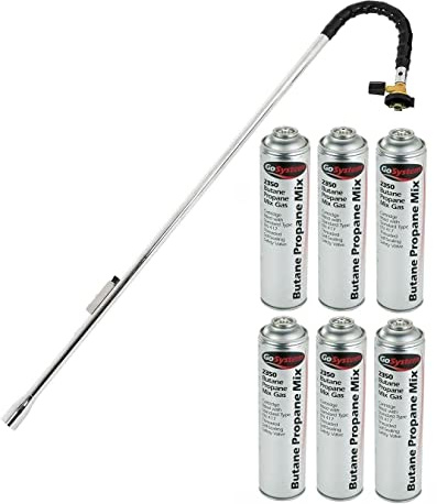 GoSystem Garden Weed Wand Gas Weed Killer Burner Blaster Burning Torch and Gas Canisters Refill for Camping Stove Blowtorch BBQ (6 x Go Can 350g+Weed Wand)