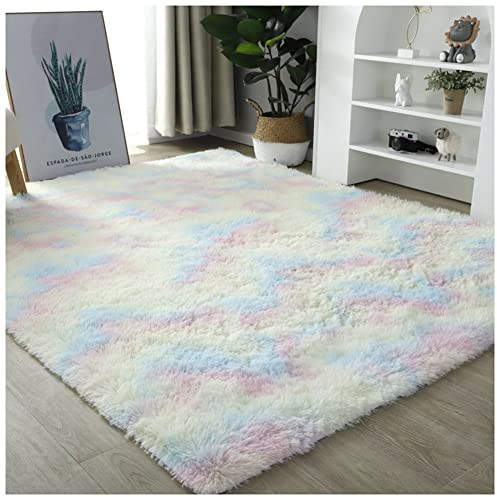 YAOTT Soft Area Rug Schlafzimmer Shaggy Plüsch Teppich Bunte Batik Faux Flauschiger Moderne Innenteppiche Bequeme Matte Für Kinder Teppich Wohnzimmer,Regenbogen,80X160