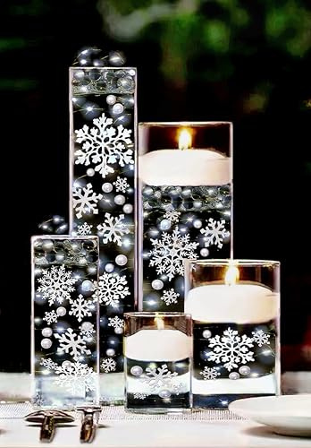 Vase Pearlfection 100 Floating White Snowflakes and Pearls- Fills 2 Gallons of The Transparent Water Gels for Your Vases- with Pre-Measured Prep/Storage Bags for Best Results!