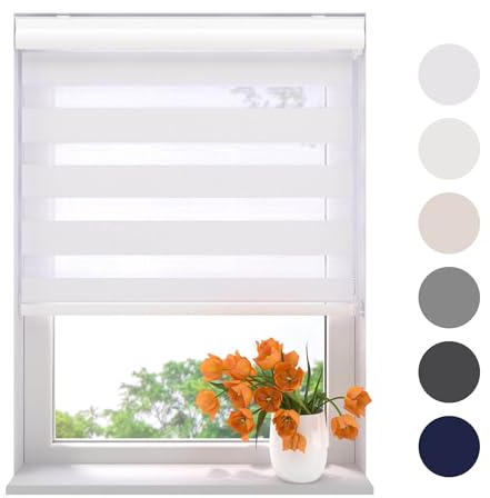 Radeco® Doppelrollo mit Kassette 90 x 240 cm (BxH) weiß, Blickdicht oder Transparent, ohne Bohren möglich, doppelrollo wandmontage, Duo Rollo, doppelrollo 90 cm breit