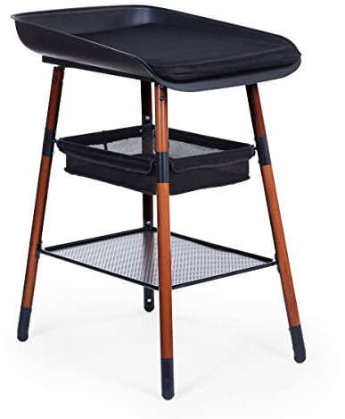 CHILDHOME, Wickeltisch, erweiterbar, 4 Höhen, leicht zu bewegen, Räder, Bremssystem, robust, Aufbewahrungskorb, inkl. Kissen, Evolux, Schwarz