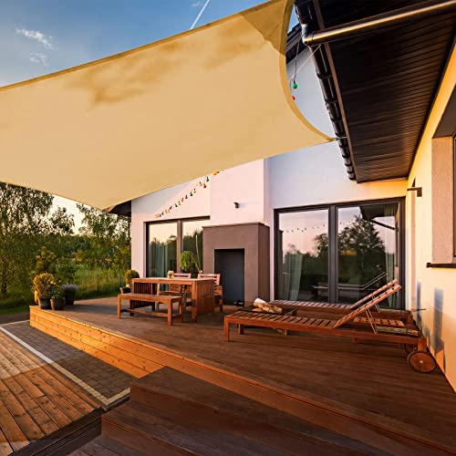 HAIKUS Voile d'ombrage Imperméable Carré 4x4m, Toile Ombrage PES Résistant à l'eau, Filet dombrage 4m Résistant 98% Protection Rayons UV pour Patio Jardin Terrasse Camping Extérieur, Sable 4x4
