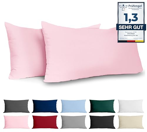 Kissenbezug 40 x 80 Renforcé Baumwolle (2er-Set) - Rosa - Dicht gewebt mit 57 Fäden/cm² - Kissenbezug 40x80 cm - Oeko Tex Zertifiziert - Dreamzie