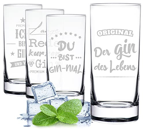 polar-effekt Gin Tonic Gläser 4er-Set mit Spruch Gravur - Cocktailglas mit Motiv - das Glas für Cocktails, Saft und Drinks - Geschenk für Frauen und Männer