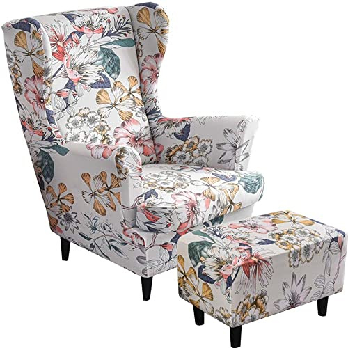 AQIGR 2 Teilig Ohrensessel Überzug Mit Ottomane Schonbezug Stretch Sessel Überwürfe Ohrensesselbezüge Bezug Sesselhusse Tiger Stuhlbezug (Color : #22)