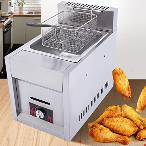 Friteuse à Gaz Professionnelle En Acier Inoxydable, Friteuse à Gaz 10l / 20l, Avec Panier Et Couvercle, Pour Restaurant à Domicile Pour Poulet Frit Et Frites,SingleCylinder