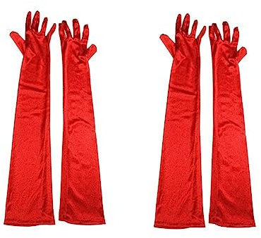 Toyvian 2 Paar Partyhandschuhe Rote Satinhandschuhe Abendkleid Ellbogen Ellenbogenlange Weihnachtskostüm Tischgesellschaft Cosplay Abendkleidung