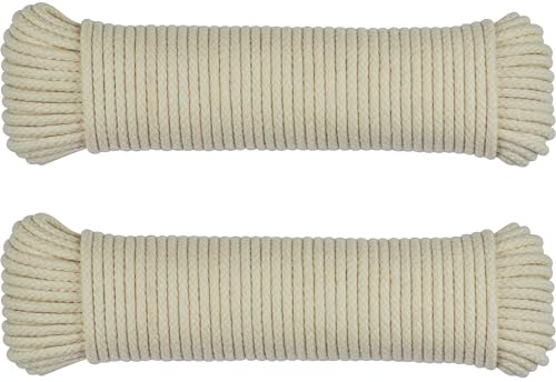 SteadMax 200 ft Natural Cotton Rope, Clothesline Cord, 1/4 inch General Purpose Rope Utility Cord, Ideal for Sports, Outdoors, Tents, Hammocks, Halters, Harnesses, Awnings (2 Pack, 100ft Each)