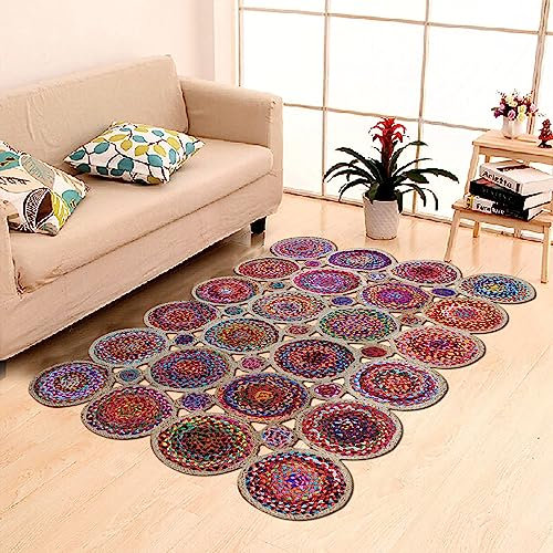 CASAVANI Gewellter Chindi-Jute-Teppich – 2,4 x 3 m, handgeflochten, Mehrfarbig, geometrisch, Flachgewebe-Teppiche für den Innen- und Außenbereich, Wohnzimmer, Küche, Esszimmer, Schlafzimmer