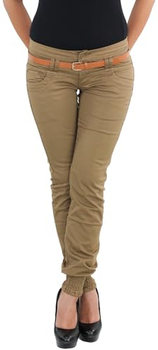 Sotala Damen Chino Hüfthose Damenhose Röhrenhose Röhre Stretch Skinny Slim Fit Hose mit Gürtel