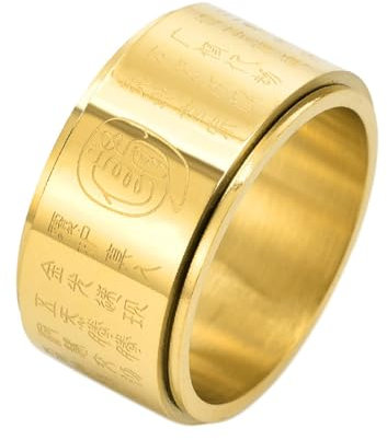 Whoiy Männer Partnerringe Freundschaftsringe Gravur, Edelstahl 12MM Chinesische Wörter Fidget Ring Stressabbau Goldring Ausgefallene Eheringe Größe 67 (21.3)