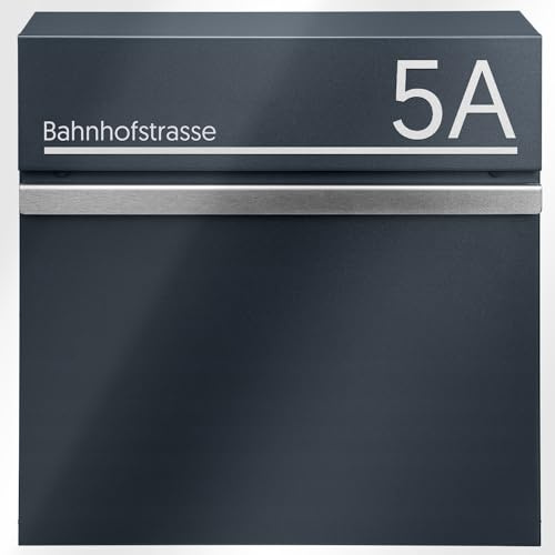 ANTHRAZIT BRIEFKASTEN ZUR WANDMONTAGE RAL7016 MIT ODER OHNE IHRER ADRESSE, AUFBEWAHRUNG VON ZEITUNGEN, XXL (mit der Inschrift)