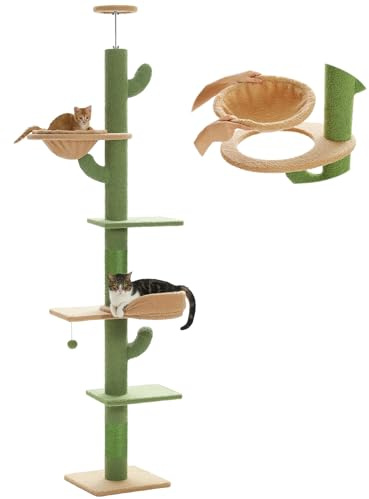 PAWZ Road Arbre à chat cactus multi-niveaux, 5 plateformes spacieuses, tour griffoirs épais, hamac remplaçable et balles suspendues pour chats d'intérieur