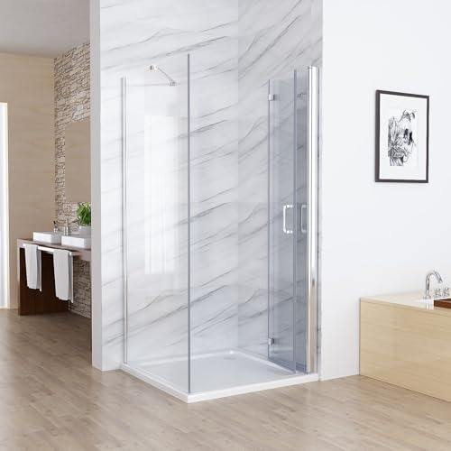 MIQU Duschkabine 70 x 70 x 195 cm Eckeinstieg Falttür Duschabtrennung, 70 Faltbar Duschtür mit 70 Seitenwand 6mm NANO ESG Glas Duschwand, Drehfalttür Komplett Dusche ohne Duwchwanne