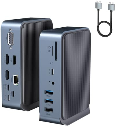 15 in 2 USB C Adapter, Dual Monitor USB C HUB, USB C Docking Station, mit 2 HDMI, VGA, 4 USB A, 2 USB C, USB C 3.0, Ethernet, 100 W PD, Audio und SD/TF Kartenleseranschlüssen für Laptop