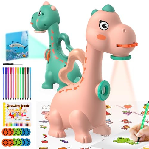 Zeichenprojektor für Kinder, Projektor Verfolgen und Zeichnen Toy, MOMSIV Zeichenbrett Zeichenspielset Spielzeug mit 96 farbenfrohen Mustern für Jungen und Mädchen Geschenke, Rosa