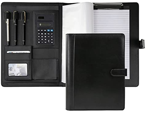 Cartella Portadocumenti A4 In Pelle Con Fibbia Magnetica Portablocchi Organizzatore Cartellina Porta Documenti Con Taccuino Per Scrivere Calcolatrice(8 digit calculator)