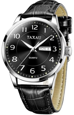 Taxau Herren Armbanduhr Leder Herrenuhr Lederarmband Uhren Herren Großes Zifferblatt Tag Datum Herrenarmbanduhr Wasserdicht Uhr Lässig Business Uhr für Herren