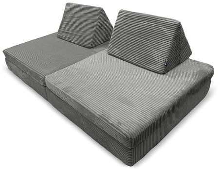 Bruni Spielsofa Cord für Kinder in Grau - großes XXL-Sofa fürs Kinderzimmer, Schlafsofa mit abnehmbarem, flauschigem Cord-Bezug, in Österreich entwickelt