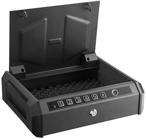 XGHDPBM Portable Biometric Fingerprint Gun Safes, Smart Pistol Gun Safe Box, Portable Safe Handgun Case with Keypad Lock and Keys, Large Capacity 27cm, for Cash/Jewelry/Home/Car/offices/Security
