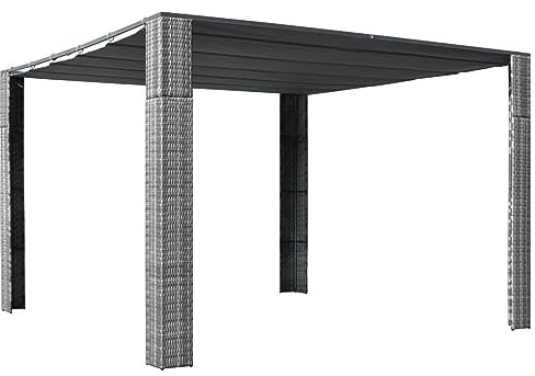 Somanki Pavillon mit Dach, Faltpavillon, Pergola, Partyzelt, Standmarkise, Sonnenzelt, Garten Pavillion, Grillpavillon,Poly Rattan 300x300x200 cm Grau und Anthrazit