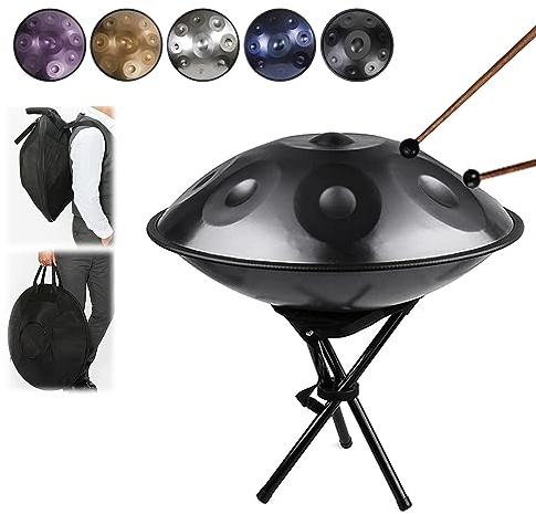 432Hz Handpan Drum Set in D-Moll - 22 Zoll - inklusive Tasche, Schlägel, Ständer, Tuch - Handtrommel aus Stahl mit 9/10/12 Noten