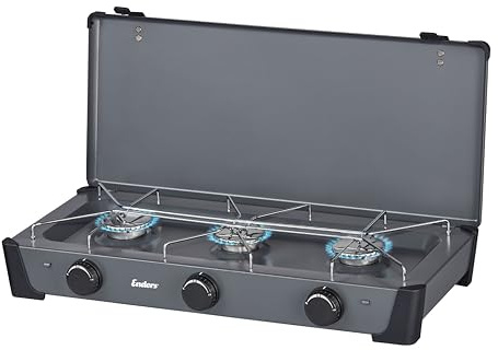 Enders® Campingkocher Bondy 3Z aus Edelstahl mit Zündsicherung, Campinggrill-Kocher, Tragbarer Picknickkocher, Braten, Kochen, BBQ Gasgrill, B61 x T32 x H33 cm, #1878