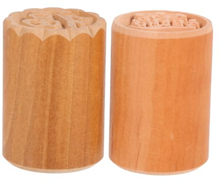 MAGICLULU 2pcs Mooncake Stamp and Cookie Press 3.5cm Wooden Cake Decorating Tools for Baking Traditional Chinese Moon Cake and Pastry DIY Mold