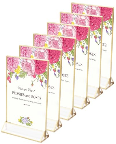 Minnhua 6 Stück Bilderrahmen Gold Acryl Doppelseitig Tischaufsteller Tischnummern Hochzeit Aufsteller Tischkartenhalter für Restaurant Karte Menü Einzelhandel Tischplatte (Vertikaler)