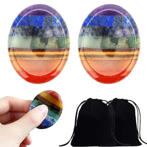 2 Stücks Chakra Steine, Kristalle Steine Edelsteine Heilsteine Glückssteine Sorgensteine Handschmeichler Daumen Poliert Kristall Stein Oval Palmstein Spirituelle Meditation Stress Abbau