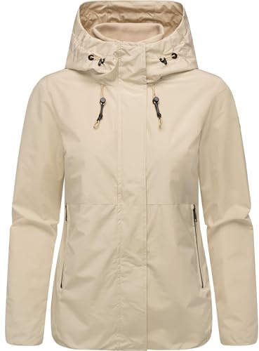 Ragwear Damen leichte wasserdichte und atmungsaktive Übergangsjacke Sommerjacke kurz mit verstellbarer Kapuze Sunniva A YOUMODO Ecru Gr. M