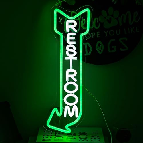 LMSIGNLY Insegna al neon per toilette da parete, decorazione per WC, insegna luminosa al neon bianco verde freddo, decorazione per hotel, bar, ospedali, case e altri luoghi con servizi igienici (16,9