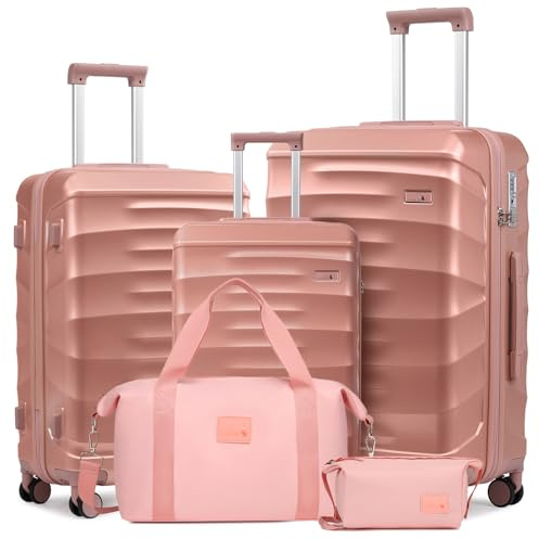Sea choice Set de Valise 5 Pièces Rigide ABS Bagageset pour Voyage M/L/XL | Sac de Voyage et Trousse de Toilette,Compartiment sec/humide,Rigides Légères en ABS,avec 4 Roues Pivotantes et Serrure TSA
