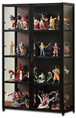 Koubhyj 82x33x130cm Glasvitrine Vitrine für Sammlerstücke, Wohnzimmer-Vitrine, Doppeltürige Acryl-Vitrine, Curio-SchräNke für Miniaturmodelle von Autos, Pop, Figur, Modellbau(Schwarz)