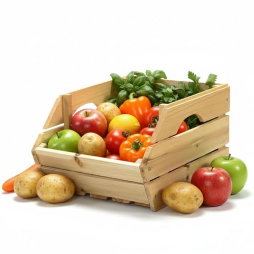 Mucola Kartoffelkiste Holzkiste mit Griffen stapelbar 38x27x20 cm Braun | Obstkiste Apfelkiste für Obst und Gemüse, Vorratskiste aus Fichte, nachhaltig gefertigt, ideal für Keller und Küche