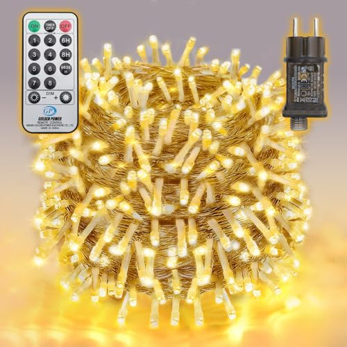 SALCAR Guirnalda de Luces LED 20m 300 LEDs con Mando a Distancia, 8 Modos, Temporizador y Memoria, IP44 Impermeable, para Decoración Navidad Fiesta Boda, Blanco Cálido