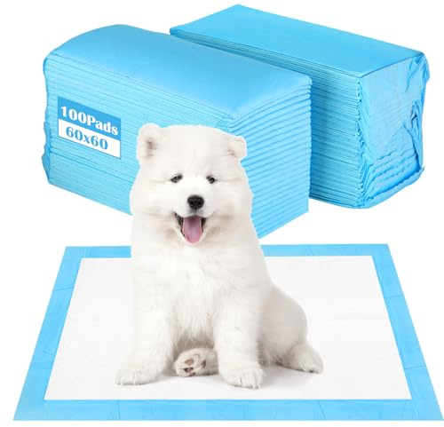 CIOXSOIO 100 Stück PIPI Matten für Hunde und Welpen, 60X60cm Trainingspads Wickelunterlagen Einweg, 5-lagiges Auslaufsicheres Schnell Trocknender, Einmalunterlagen Inkontinenzunterlage