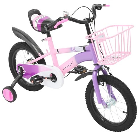 Garbenat 14 Zoll Kinder Fahrrad Upgraded Kinder Kinderfahrrad mit Stützrädern & Korb HöHenverstellbar Mädchenfahrrad für 3-6 Jahre alte Mädchen & Jungen (Lila)